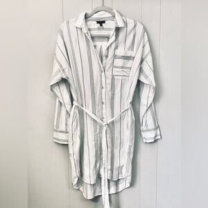 ATM Anthony Thomas Melille Shirt Dress 100% Cotton Button Down White Gray Small
